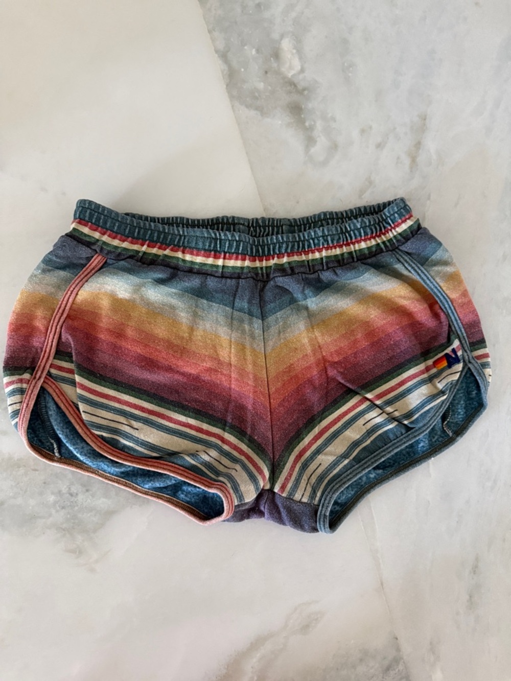 Aviator Nation Teal Sweatshorts with Rainbow Tag